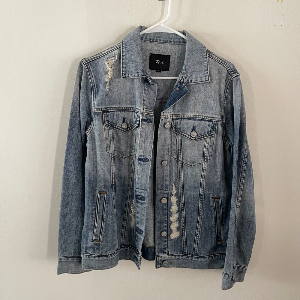 Rails Knox Distressed Denim Jacket Womens Small Blue Vintage Wash Mrs Last Patch